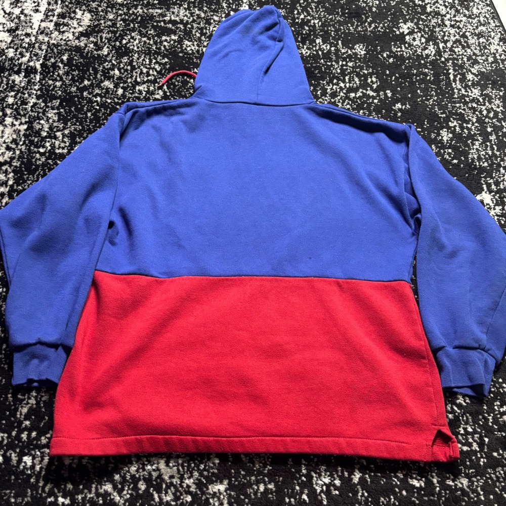 Vintage 80s Reebok Hoodie Mens Small Colorblock Blue Red Athletically Inspired - Picture 2 of 5